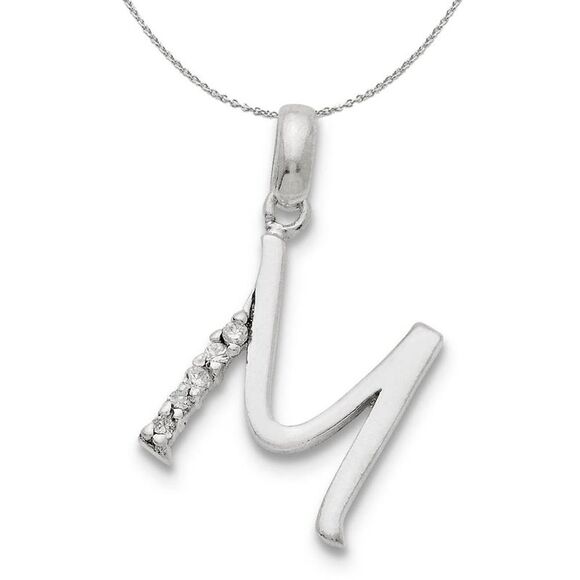 Sterling Silver and CZ, Lauren Collection, Initial M Necklace - 24 In - Picture 1 of 8